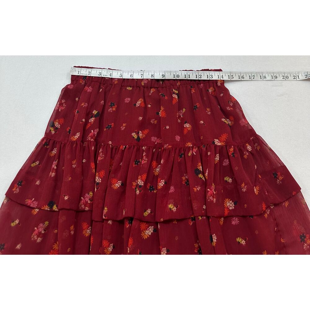 Free People “From The Valley” Floral Tiered Ruffle Mini Skirt burgundy Size M - Picture 6 of 8